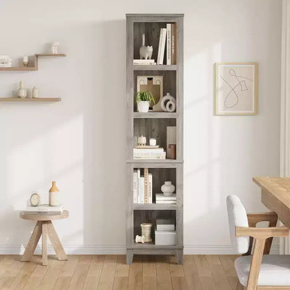 Bookcase 5-Tier Farmhouse Bookshelf Wooden Bookcase Rustic Vintage Multi-Tier Oak Bookcase for Home Office, Living Room, Bedroom