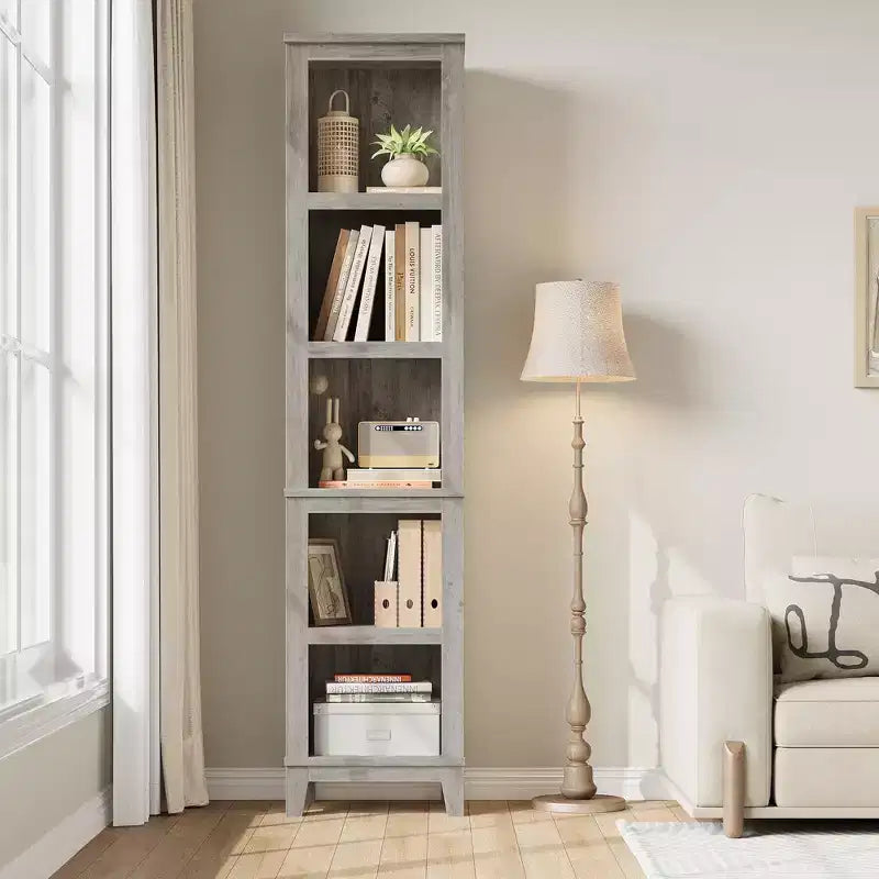 Bookcase 5-Tier Farmhouse Bookshelf Wooden Bookcase Rustic Vintage Multi-Tier Oak Bookcase for Home Office, Living Room, Bedroom