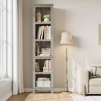 Bookcase 5-Tier Farmhouse Bookshelf Wooden Bookcase Rustic Vintage Multi-Tier Oak Bookcase for Home Office, Living Room, Bedroom