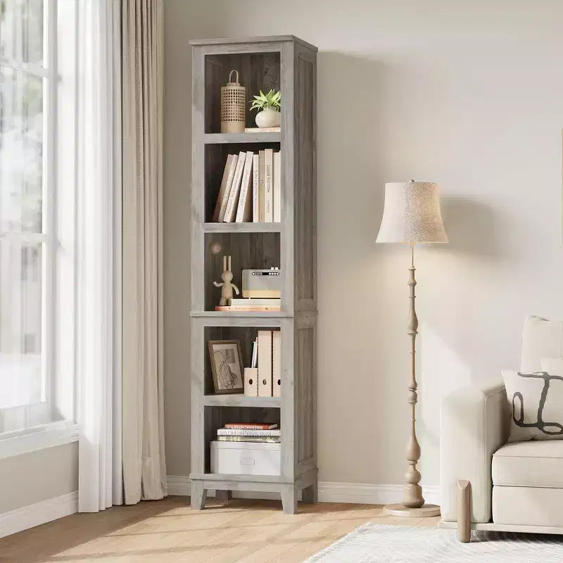Bookcase 5-Tier Farmhouse Bookshelf Wooden Bookcase Rustic Vintage Multi-Tier Oak Bookcase for Home Office, Living Room, Bedroom