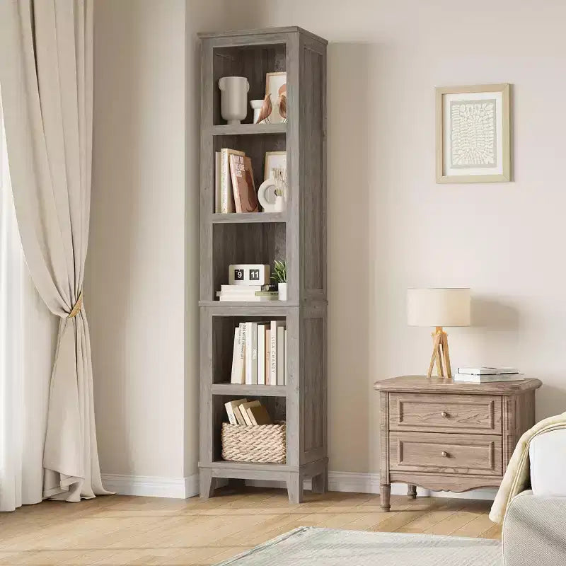 Bookcase 5-Tier Farmhouse Bookshelf Wooden Bookcase Rustic Vintage Multi-Tier Oak Bookcase for Home Office, Living Room, Bedroom