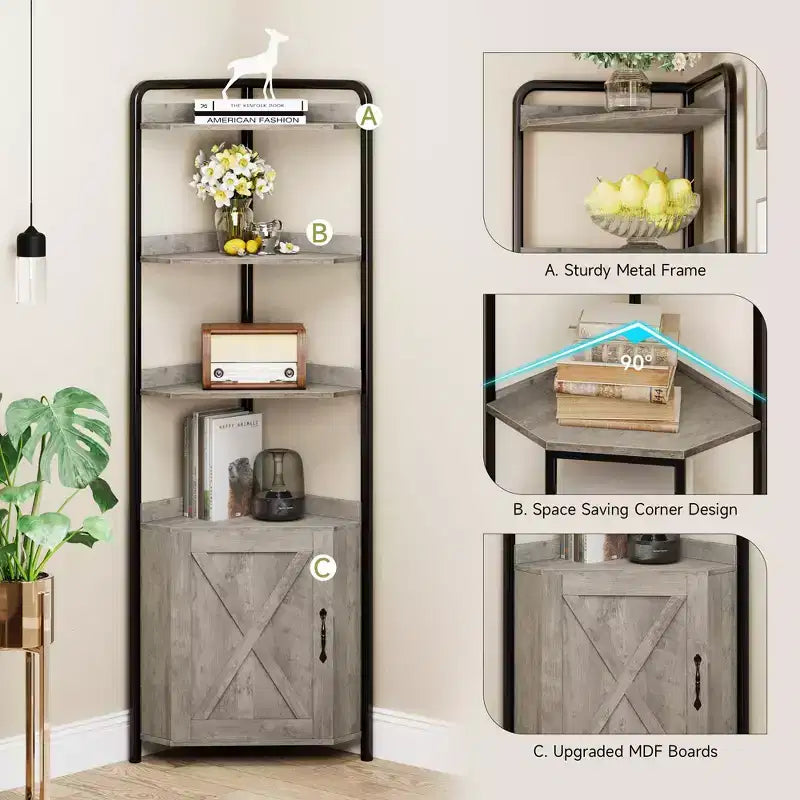 Corner Cabinet Shelf Organizer, 5-Tier Storage Shelf for Living Room and Kitchen