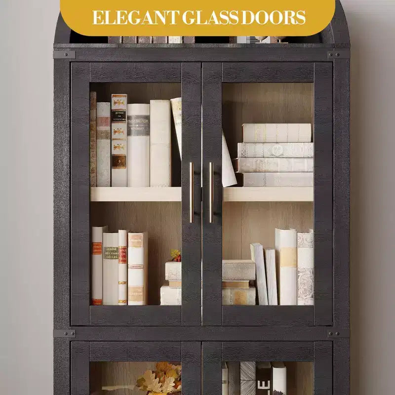 High arched bookcase, 71.7 inches, with 2 inner drawers, freestanding storage cabinet with anti-tip device, suitable for living room, bedroom