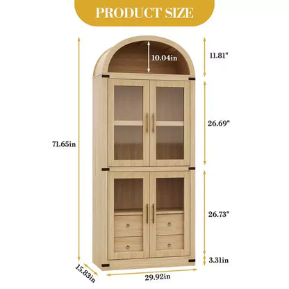 High arched bookcase, 71.7 inches, with 2 inner drawers, freestanding storage cabinet with anti-tip device, suitable for living room, bedroom