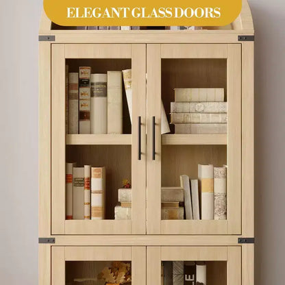 High arched bookcase, 71.7 inches, with 2 inner drawers, freestanding storage cabinet with anti-tip device, suitable for living room, bedroom