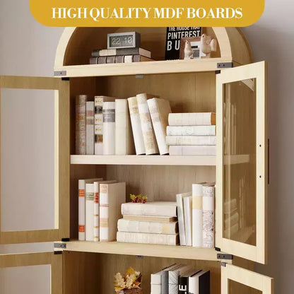 High arched bookcase, 71.7 inches, with 2 inner drawers, freestanding storage cabinet with anti-tip device, suitable for living room, bedroom