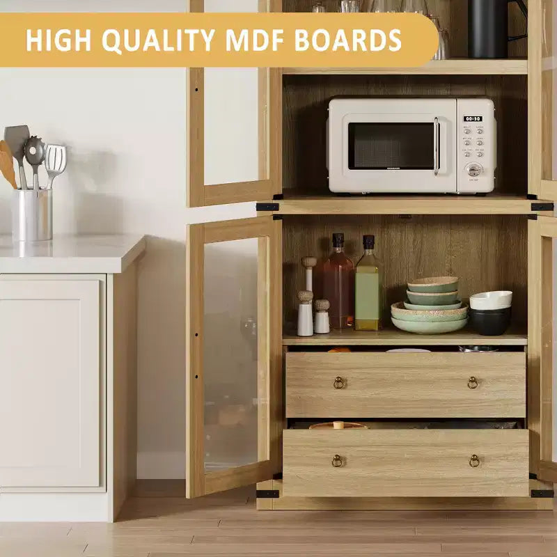 High arched bookcase, 71.7 inches, with 2 inner drawers, freestanding storage cabinet with anti-tip device, suitable for living room, bedroom