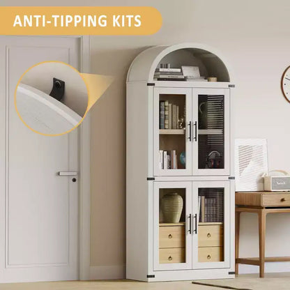 High arched bookcase, 71.7 inches, with 2 inner drawers, freestanding storage cabinet with anti-tip device, suitable for living room, bedroom