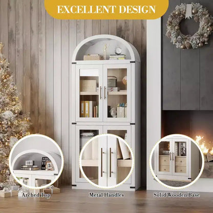 High arched bookcase, 71.7 inches, with 2 inner drawers, freestanding storage cabinet with anti-tip device, suitable for living room, bedroom