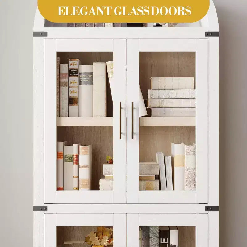 High arched bookcase, 71.7 inches, with 2 inner drawers, freestanding storage cabinet with anti-tip device, suitable for living room, bedroom