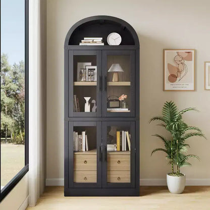High arched bookcase, 71.7 inches, with 2 inner drawers, freestanding storage cabinet with anti-tip device, suitable for living room, bedroom