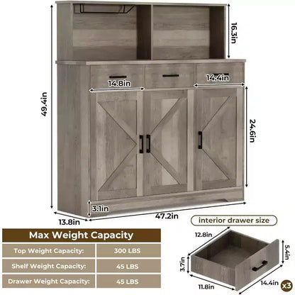 Meuble de rangement pour four à micro-ondes, buffet de ferme avec portes coulissantes, tiroirs et étagères, meuble de bar à café en bois pour cuisine