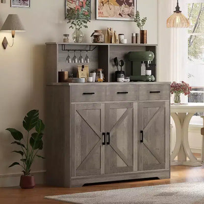Meuble de rangement pour four à micro-ondes, buffet de ferme avec portes coulissantes, tiroirs et étagères, meuble de bar à café en bois pour cuisine