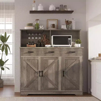 Meuble de rangement pour four à micro-ondes, buffet de ferme avec portes coulissantes, tiroirs et étagères, meuble de bar à café en bois pour cuisine