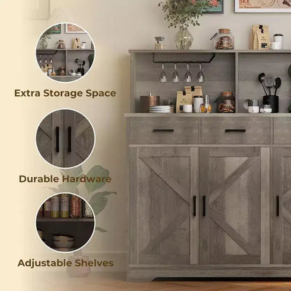 Meuble de rangement pour four à micro-ondes, buffet de ferme avec portes coulissantes, tiroirs et étagères, meuble de bar à café en bois pour cuisine