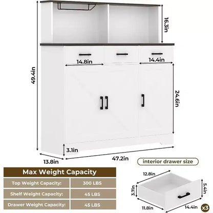 Meuble de rangement pour four à micro-ondes, buffet de ferme avec portes coulissantes, tiroirs et étagères, meuble de bar à café en bois pour cuisine
