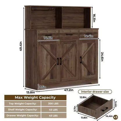 Meuble de rangement pour four à micro-ondes, buffet de ferme avec portes coulissantes, tiroirs et étagères, meuble de bar à café en bois pour cuisine