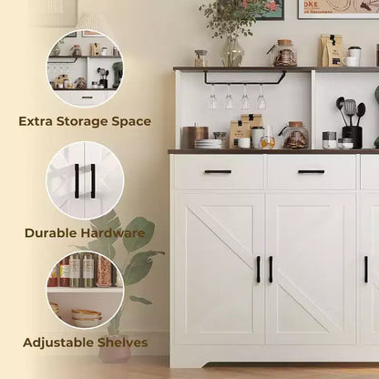 Meuble de rangement pour four à micro-ondes, buffet de ferme avec portes coulissantes, tiroirs et étagères, meuble de bar à café en bois pour cuisine