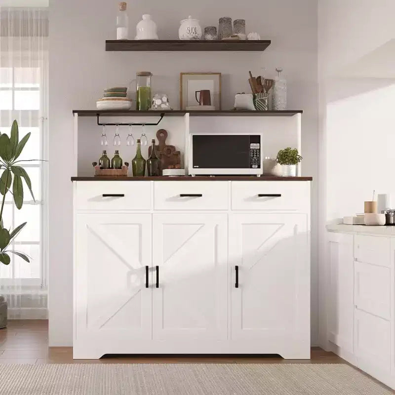 Meuble de rangement pour four à micro-ondes, buffet de ferme avec portes coulissantes, tiroirs et étagères, meuble de bar à café en bois pour cuisine