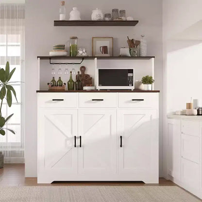 Meuble de rangement pour four à micro-ondes, buffet de ferme avec portes coulissantes, tiroirs et étagères, meuble de bar à café en bois pour cuisine