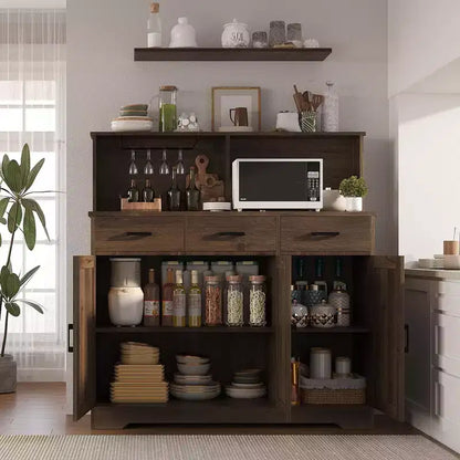 Meuble de rangement pour four à micro-ondes, buffet de ferme avec portes coulissantes, tiroirs et étagères, meuble de bar à café en bois pour cuisine