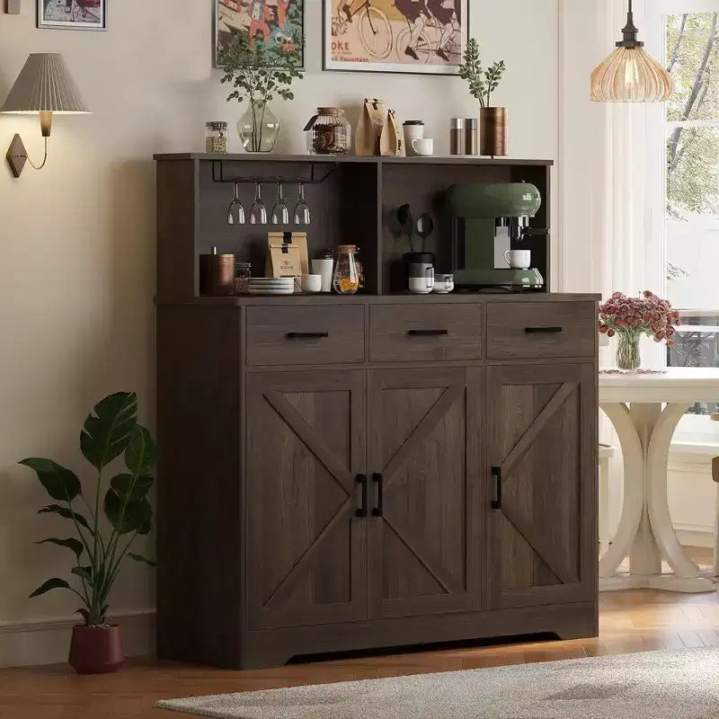 Meuble de rangement pour four à micro-ondes, buffet de ferme avec portes coulissantes, tiroirs et étagères, meuble de bar à café en bois pour cuisine