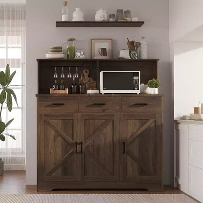 Meuble de rangement pour four à micro-ondes, buffet de ferme avec portes coulissantes, tiroirs et étagères, meuble de bar à café en bois pour cuisine