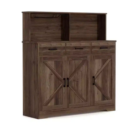 Meuble de rangement pour four à micro-ondes, buffet de ferme avec portes coulissantes, tiroirs et étagères, meuble de bar à café en bois pour cuisine