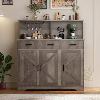 Meuble de rangement pour four à micro-ondes, buffet de ferme avec portes coulissantes, tiroirs et étagères, meuble de bar à café en bois pour cuisine