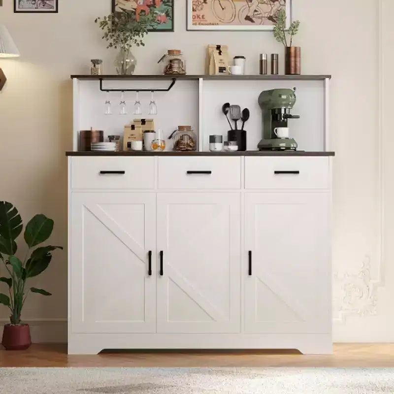 Meuble de rangement pour four à micro-ondes, buffet de ferme avec portes coulissantes, tiroirs et étagères, meuble de bar à café en bois pour cuisine