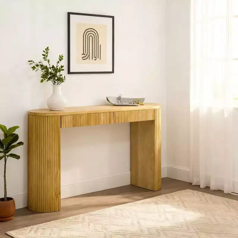 Homy Casa Table Console Moderne Nervurée avec 2 Tiroirs Table d'Entrée ou Coiffeuse Élégante