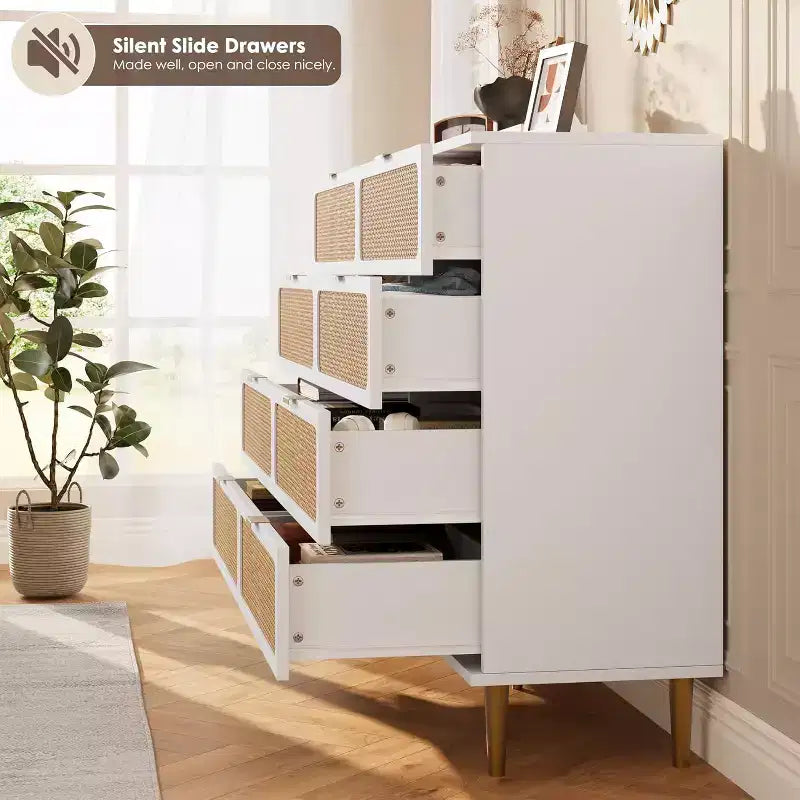 Commode à 8 tiroirs, Meuble de rangement moderne en bois pour chambre à coucher, Meuble TV de style rustique pour salon et chambre à coucher