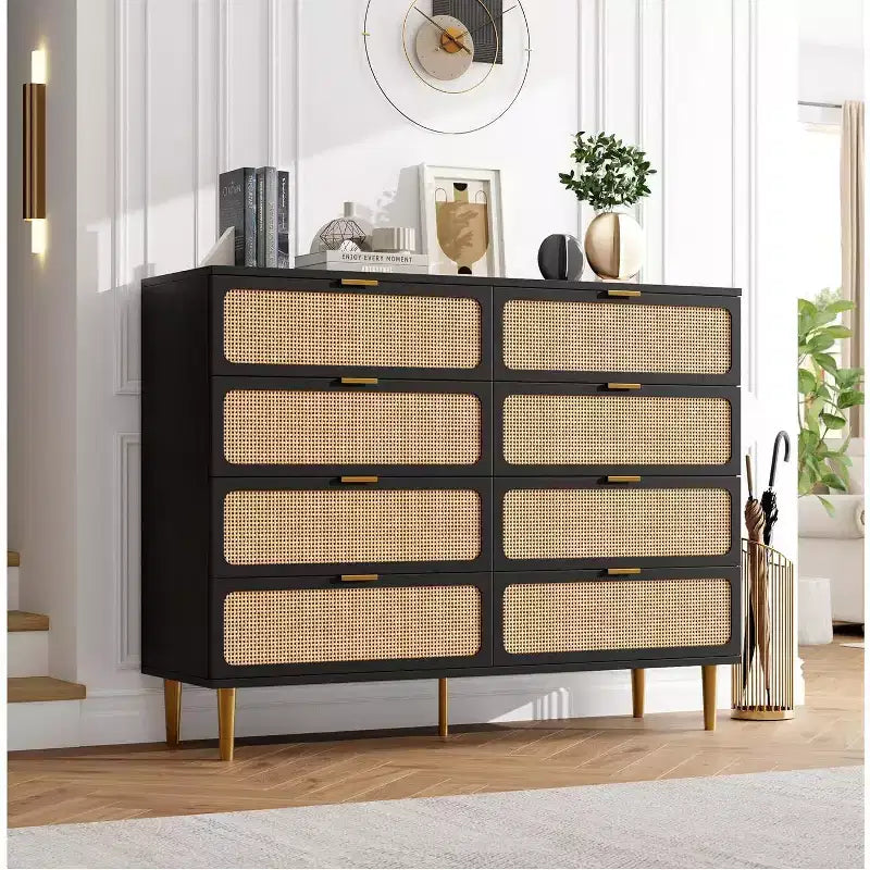 Commode à 8 tiroirs, Meuble de rangement moderne en bois pour chambre à coucher, Meuble TV de style rustique pour salon et chambre à coucher