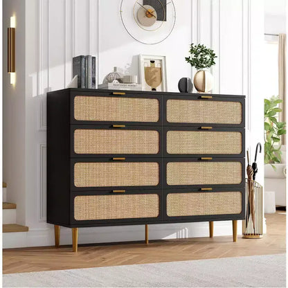 Commode à 8 tiroirs, Meuble de rangement moderne en bois pour chambre à coucher, Meuble TV de style rustique pour salon et chambre à coucher