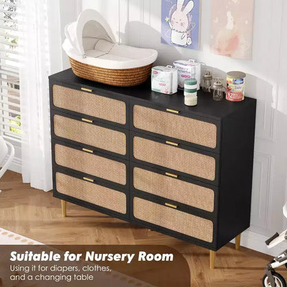 Commode à 8 tiroirs, Meuble de rangement moderne en bois pour chambre à coucher, Meuble TV de style rustique pour salon et chambre à coucher