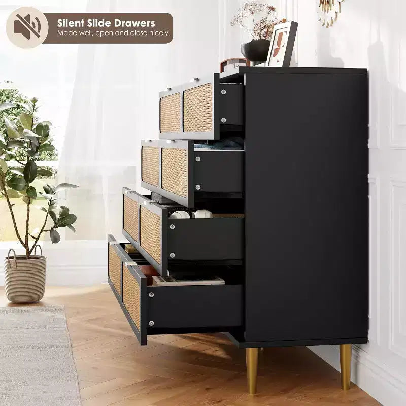 Commode à 8 tiroirs, Meuble de rangement moderne en bois pour chambre à coucher, Meuble TV de style rustique pour salon et chambre à coucher