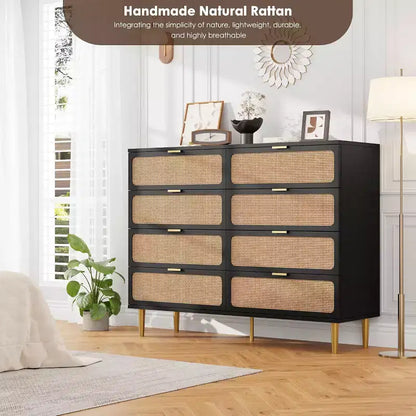 Commode à 8 tiroirs, Meuble de rangement moderne en bois pour chambre à coucher, Meuble TV de style rustique pour salon et chambre à coucher