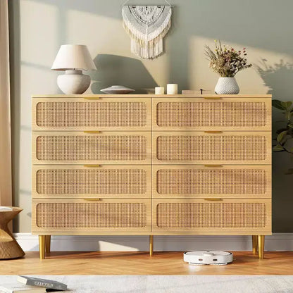 Commode à 8 tiroirs, Meuble de rangement moderne en bois pour chambre à coucher, Meuble TV de style rustique pour salon et chambre à coucher