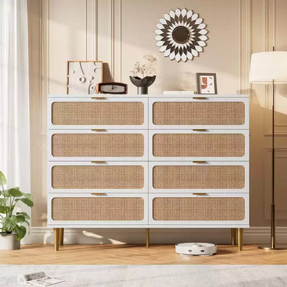 Commode à 8 tiroirs, Meuble de rangement moderne en bois pour chambre à coucher, Meuble TV de style rustique pour salon et chambre à coucher