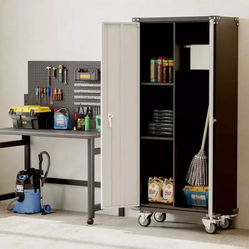 Meuble à outils roulant avec serrure, armoire de rangement métallique à roulettes de 71 pouces pour garage et bureau