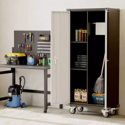 Meuble à outils roulant avec serrure, armoire de rangement métallique à roulettes de 71 pouces pour garage et bureau