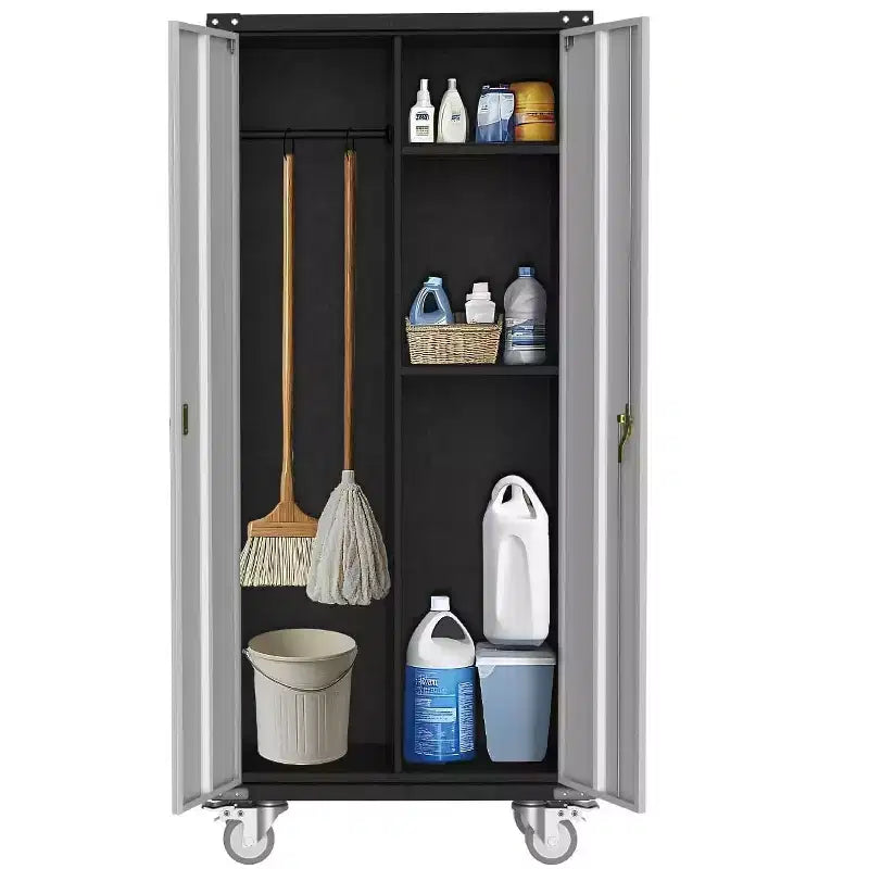 Meuble à outils roulant avec serrure, armoire de rangement métallique à roulettes de 71 pouces pour garage et bureau