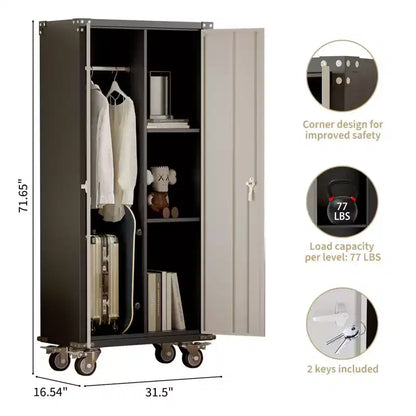 Meuble à outils roulant avec serrure, armoire de rangement métallique à roulettes de 71 pouces pour garage et bureau