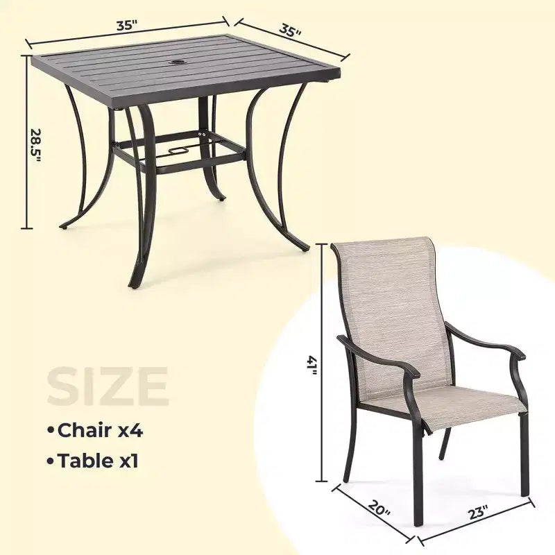 HAPPATIO Patio Dining Set,5 Piece Dining Set,4 Textilene Dining Chairs and 1 Square Dining Table. Easy to Maintain and Weather-Resistant