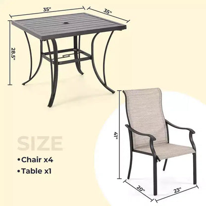 HAPPATIO Patio Dining Set,5 Piece Dining Set,4 Textilene Dining Chairs and 1 Square Dining Table. Easy to Maintain and Weather-Resistant