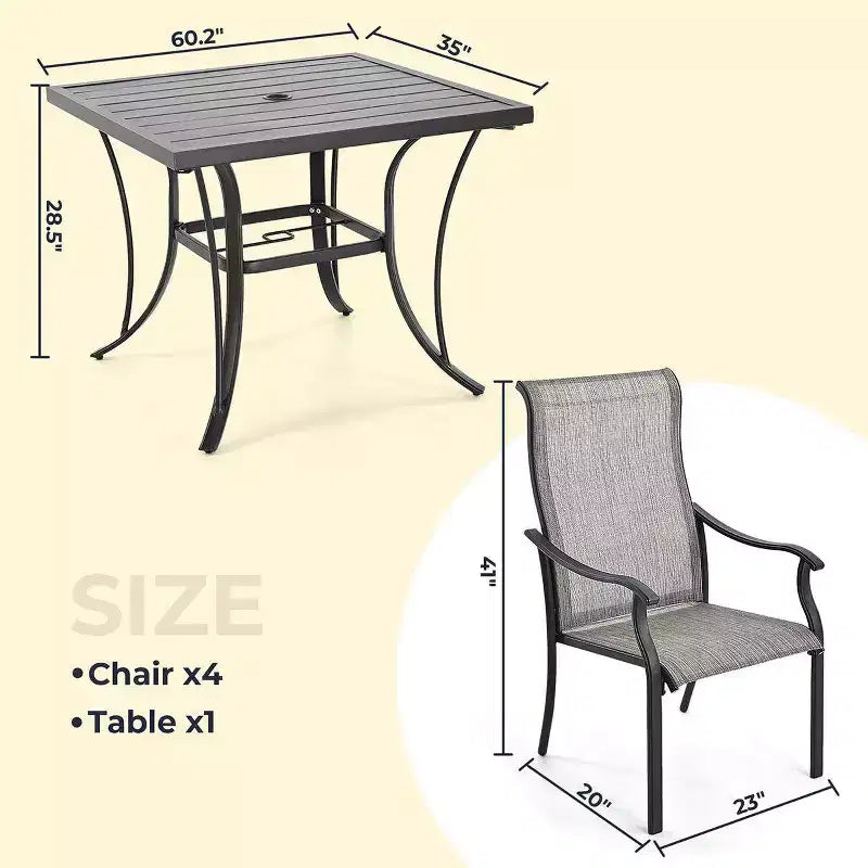 HAPPATIO Patio Dining Set,5 Piece Dining Set,4 Textilene Dining Chairs and 1 Square Dining Table. Easy to Maintain and Weather-Resistant