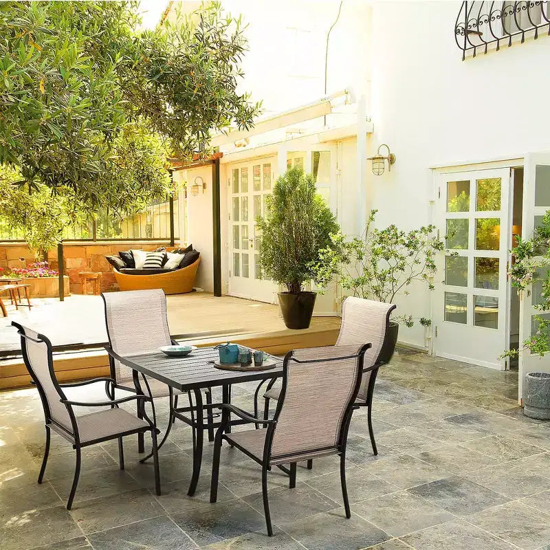 HAPPATIO Patio Dining Set,5 Piece Dining Set,4 Textilene Dining Chairs and 1 Square Dining Table. Easy to Maintain and Weather-Resistant