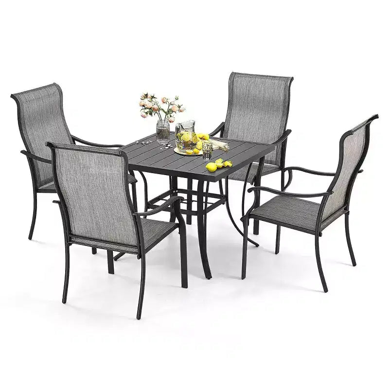 HAPPATIO Patio Dining Set,5 Piece Dining Set,4 Textilene Dining Chairs and 1 Square Dining Table. Easy to Maintain and Weather-Resistant
