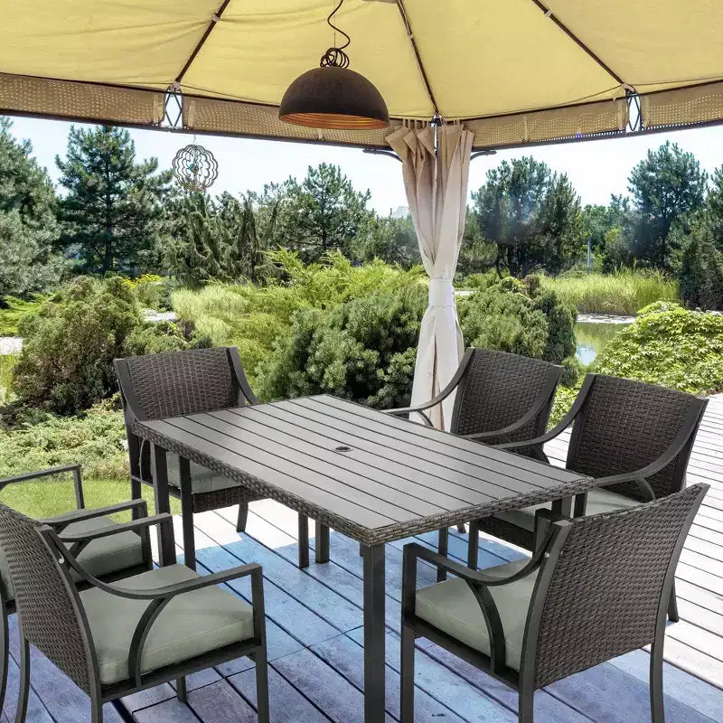 HAPPATIO 7 Piece Patio Dining Set,Outdoor Patio Dining Set.Wicker Rattan Patio Dining Furniture. Dining Furniture Set. Outdoor Dining Set for 6.