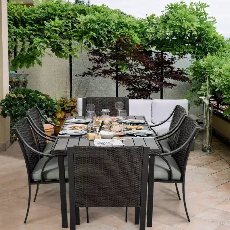 HAPPATIO 7 Piece Patio Dining Set,Outdoor Patio Dining Set.Wicker Rattan Patio Dining Furniture. Dining Furniture Set. Outdoor Dining Set for 6.